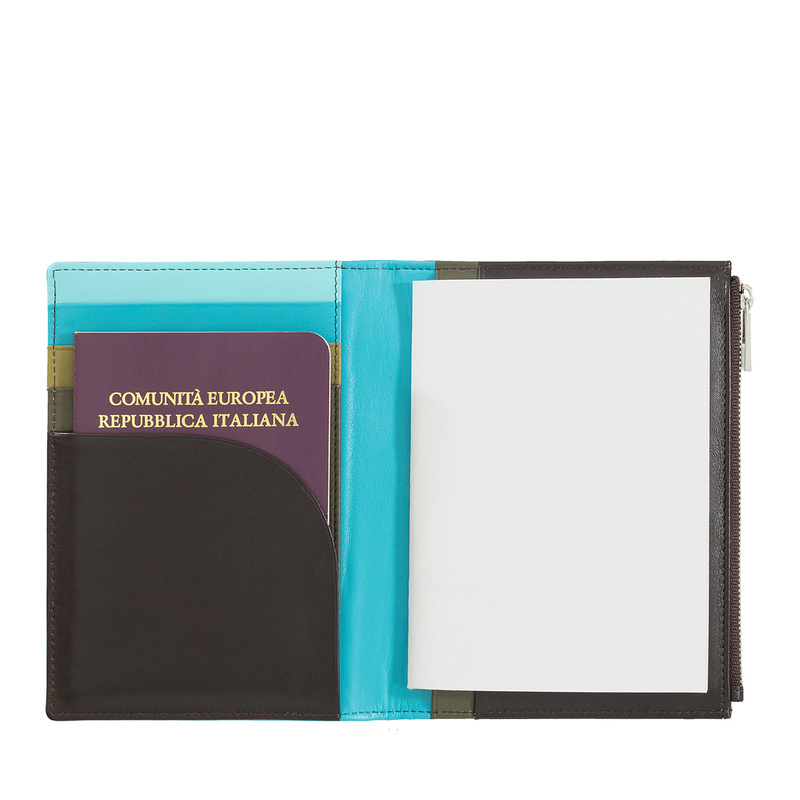 Travel document RFID wallet Colorful Barbados by DUDU in genuine leather with side zip pocket. It is suitable as passport holder and A6 block notes wallet.