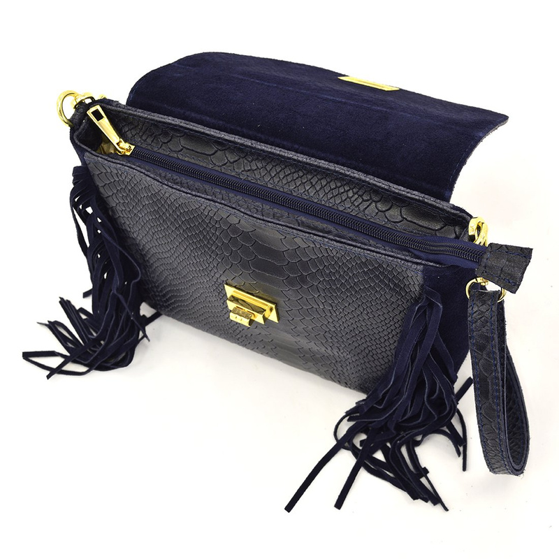 Suede with fringes women's leather messenger bag