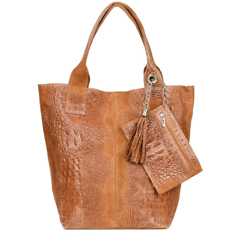 Bag Leather Bag A4 crocodile with Sachet camel L94