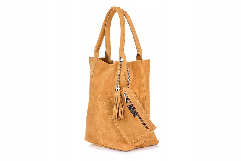 Italian Leather Suede A4 Shopper Handbag Camel T49