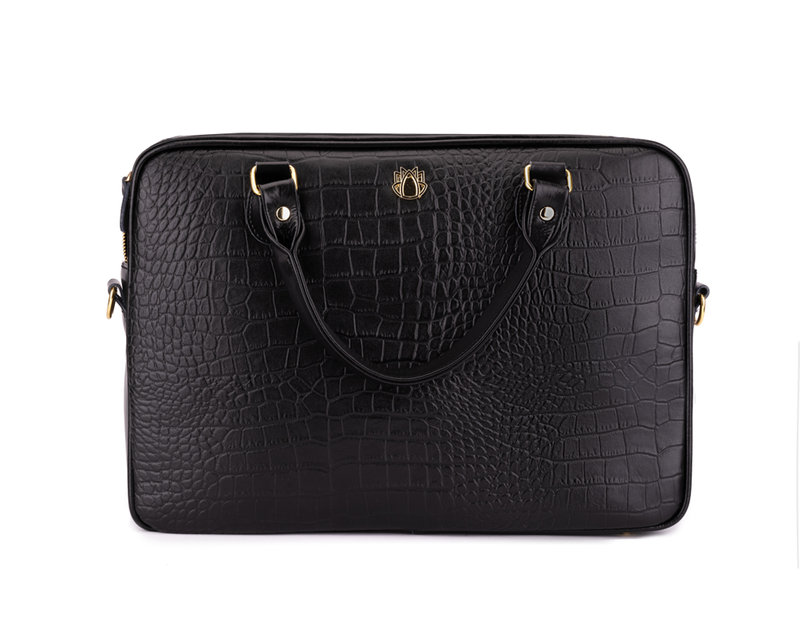 Genuine leather woman's laptop bag FL24 Venice black with snake pattern