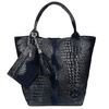 NAVY BLUE LARGE LEATHER SHOPPER CROCODILE LEATHER SATCHEL BAG L94