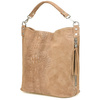 Beige suede leather handbag women's shopper W10