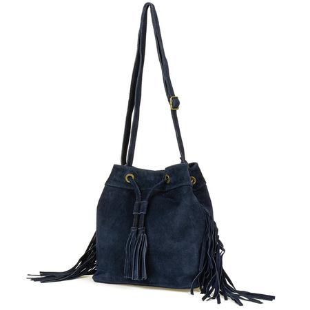 Navy blue Women's leather handbag suede straps bag W03