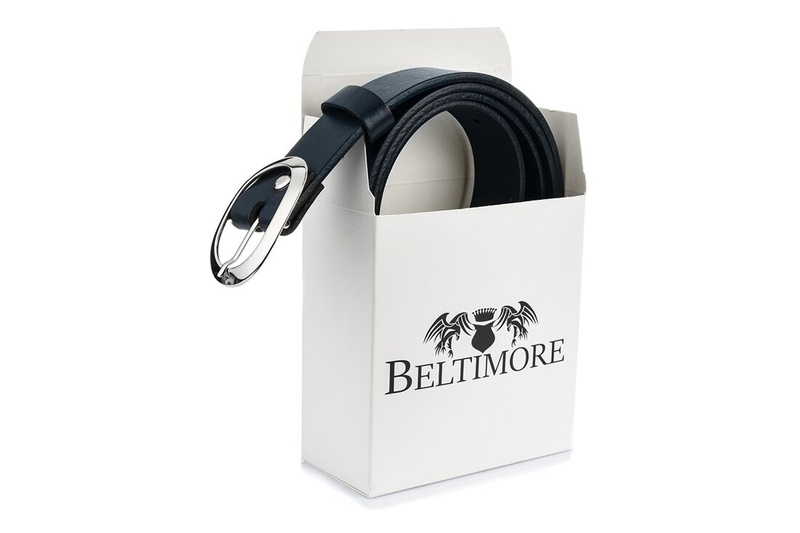 Beltimore leather anti-allergenic women's trouser belt 3 cm navy blue U45 : Colors - navy blue, Strap size - r.110-125 cm