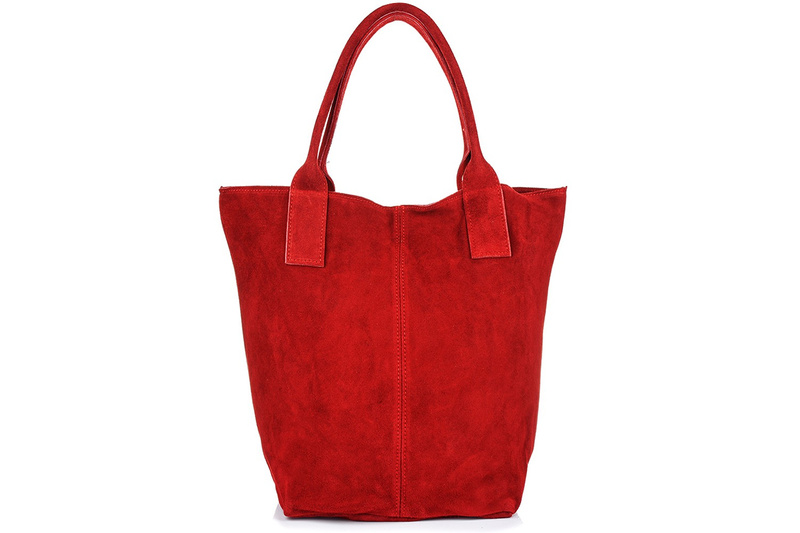 Italian Leather Suede Handbag A4 Shopper Red T49