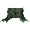 Dark green women's Italian leather tassel horizontal handbag Z24