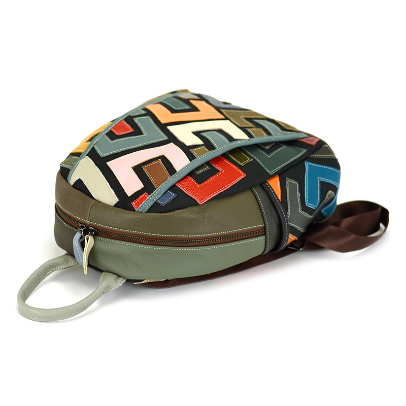 Patterned women's leather backpack with a mosaic pattern