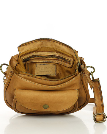 MARCO MAZZINI Klasyczna listonoszka z naturalnej skóry saddle bag genuine leather brąz camel