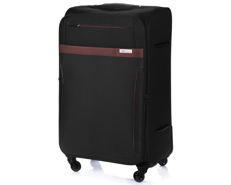 Solier Koffer Weich Trolley 4 Rollen Reisekoffer mit Teleskopgriff und Kombinationsschloss STL1316 (Marineblau/braun, M)