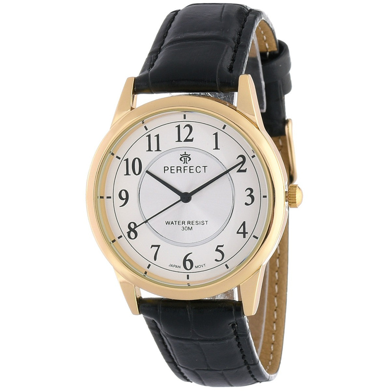 Men's watch quartz white and gold classic leather strap C402