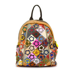 Patterned women's leather backpack with a mosaic pattern