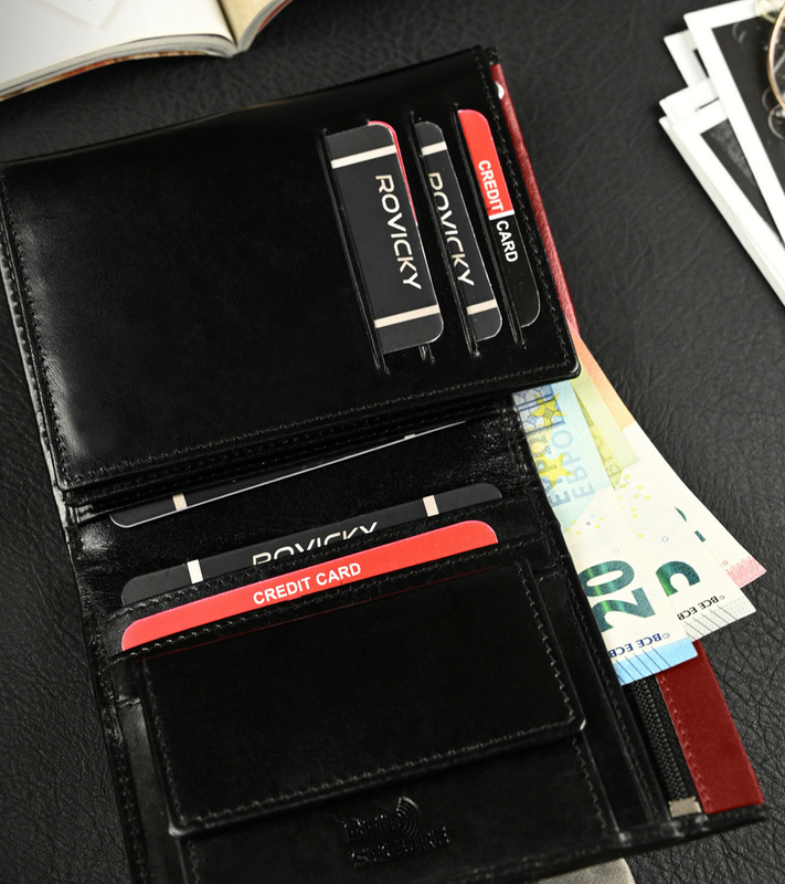 Leather wallet D1072L-VT BLACK-RED RFID