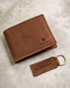 Leather wallet+key ring set PETERSON PTN SET-M-N003-CHM