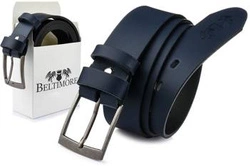 Beltimore leather men's belt navy blue wide E02 : Colors - navy blue, Strap size - r.110-125 cm