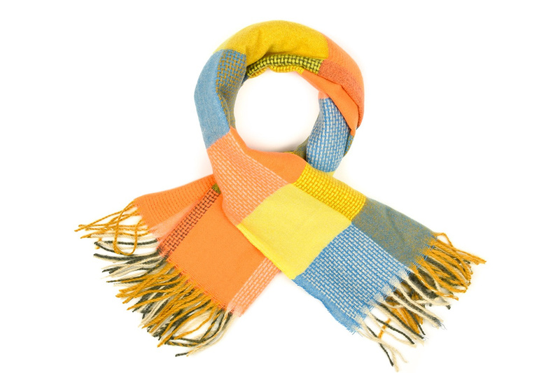 Women's scarf colorful fashionable checkered warm fringe scarf D22