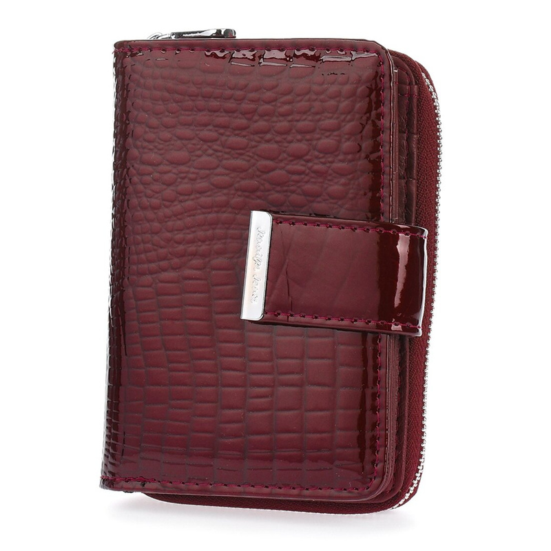 Women's leather wallet lacquered elegant fashionable burgundy 826