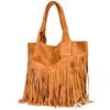 Camel leather leather handbag A4 Large L83 fringed