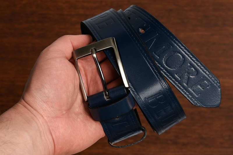 BELTIMORE trouser belt navy blue denim leather belt 527 : Colors - navy blue, Strap size - r.85-100 cm