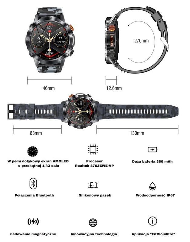 GRAVITY GT20-1 MEN'S SMARTWATCH - AMOLED, ADDITIONAL BELT (sg024a)