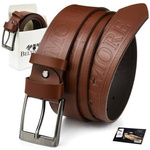 Beltimore brown leather belt for jeans 526 : Colors - brown, beige, Strap size - r.85-100 cm