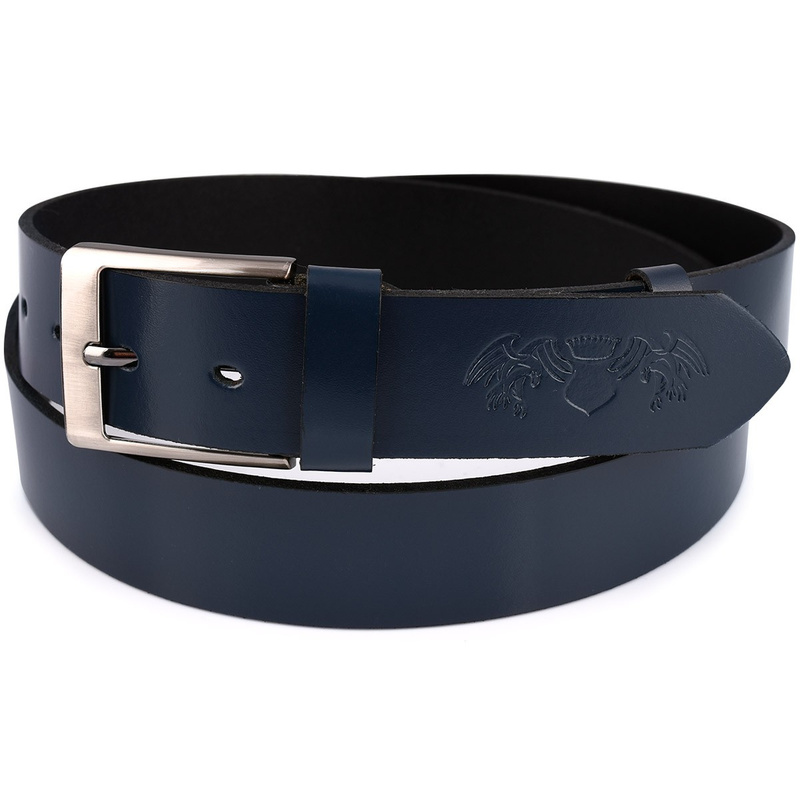 Beltimore leather men's belt navy blue wide E02 : Colors - navy blue, Strap size - r.110-125 cm