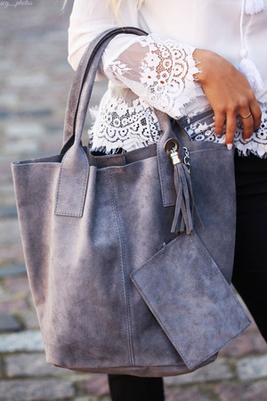 Suede leather bag bag large A4 WITH Pouch navy blue L82