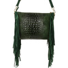 Dark green women's Italian leather tassel horizontal handbag Z24