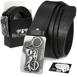 Beltimore leather men's black wide motorcycle belt W07 : Colors - black, Strap size - r.110-125 cm