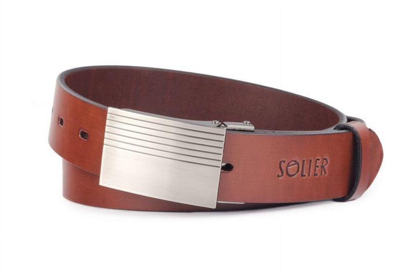 Elegant dark brown leather belt SOLIER SB11