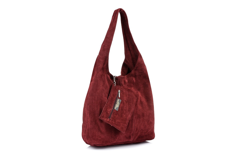 Plum suede women's leather shoulder bag with pouch N88