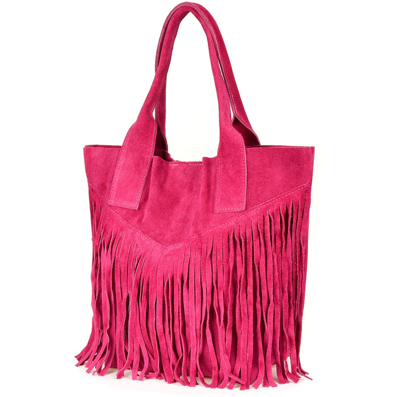 Pink Women's Suede Leather Handbag A4 Tassel Large L83