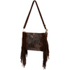 Brown women's Italian leather tassel horizontal handbag Z24