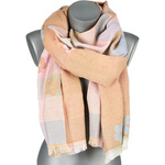 Beige Cotton large women's checkered tassel scarf ST-26