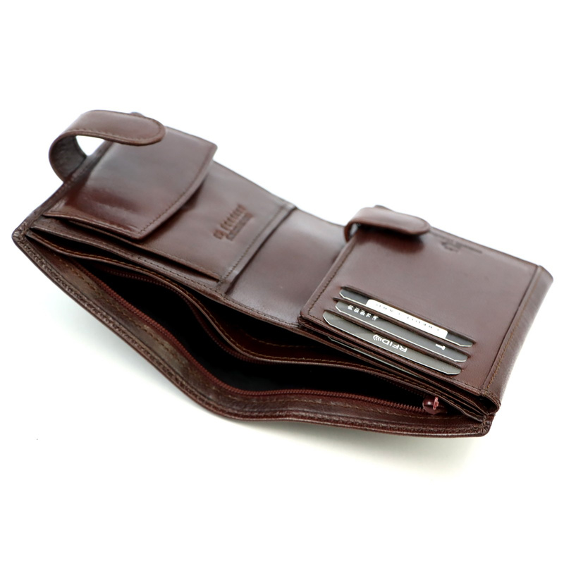 EL FORREST men's leather zip-up wallet with RFID