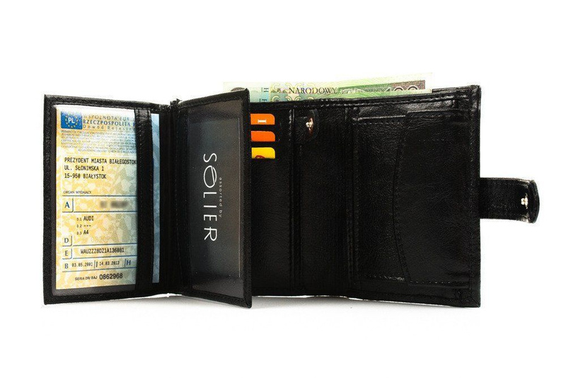 Elegant black leather wallet SOLIER SW01