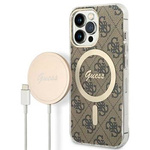 Zestaw Guess GUBPP13XH4EACSW Case+ Charger iPhone 13 Pro Max brązowy/brown hard case 4G Print MagSafe