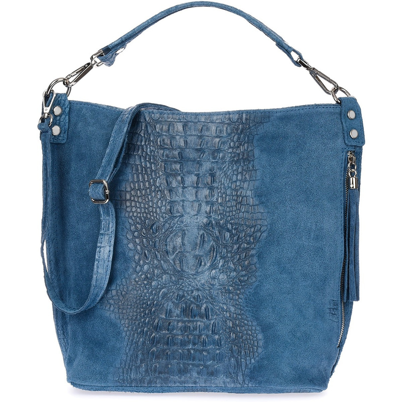 Shopper-Tasche aus Denim-Wildleder W10