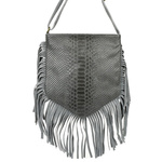 Grey women's Italian leather handbag with tassel postbag C77