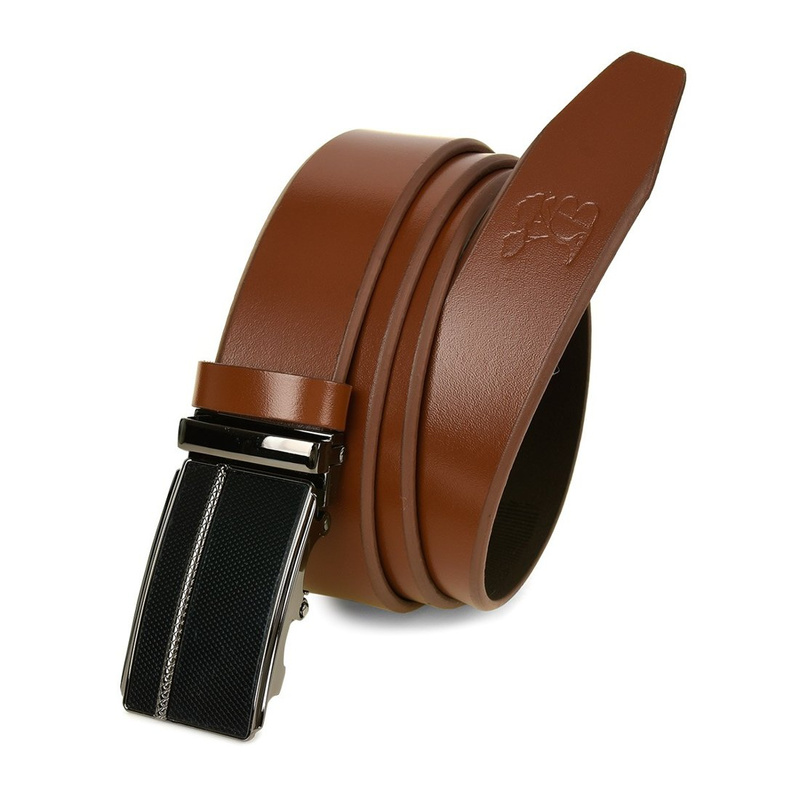 BELTIMORE men's leather belt buckle automatic cognac A22 : Colors - brown, beige, Strap size - r.95-110 cm