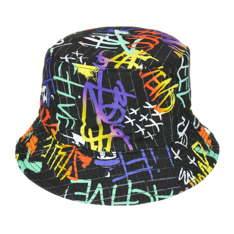 Double-sided bucket hat cap black colorful lettering kap-m-36