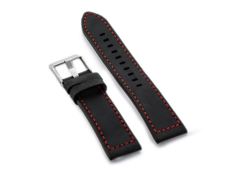 W25 leather watch strap - black/red - 20mm