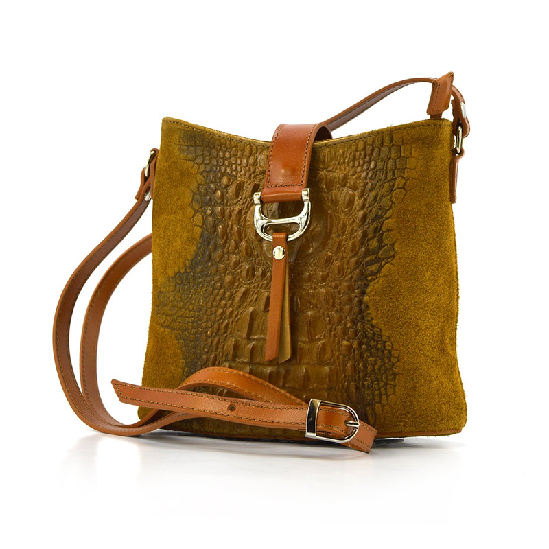 Women's leather messenger bag with crocodile motif