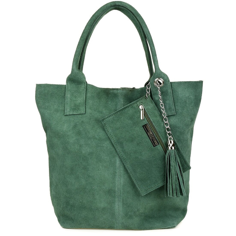 Suede leather bag Bag large A4 WITH Pouch dark green L82