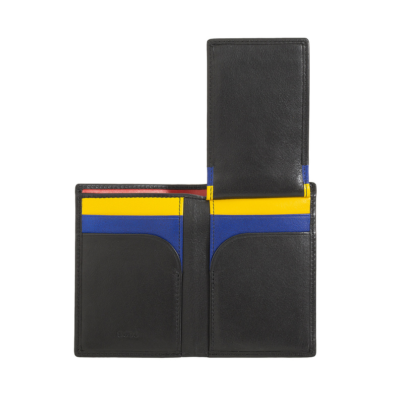 Small mens wallet Cook by DUDU in nappa leather, vertical slim format, with RFID blocking and inner flap with ID window. Billfold with practical and functional design.