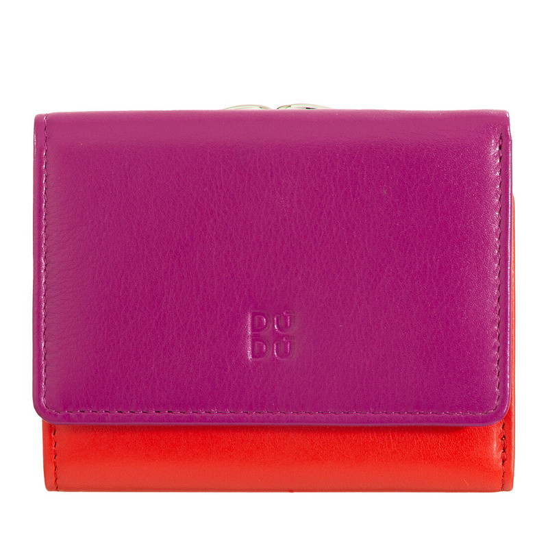 Women’s small RFID blocking wallet Colorful Corsica by DUDU made in soft leather. External coin pocket with clic clac and credit card slots, compact design.