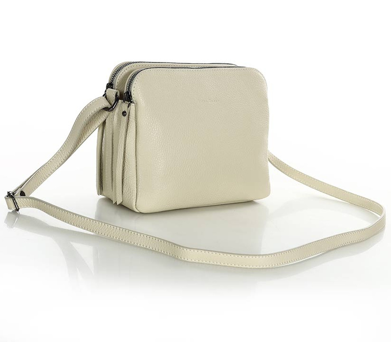 Torebka skórzana crossbody listonoszka dwie komory - MARCO MAZZINI ivory beżowa