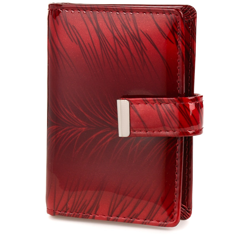 Leather case for documents cards cover natural leather business card holder red with feathers M32