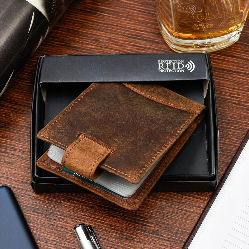 Leather case for documents business cards business card holder RFiD dark brown C85