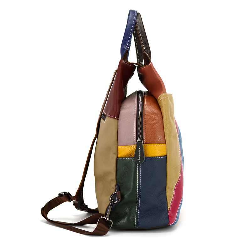 Patterned women's leather backpack with a mosaic pattern